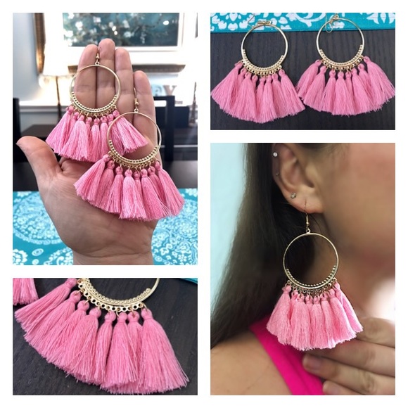NEW!💙💎💗PINK!💗TASSEL HOOPS!💗💎💙SO BEAUTIFUL! - Picture 1 of 8